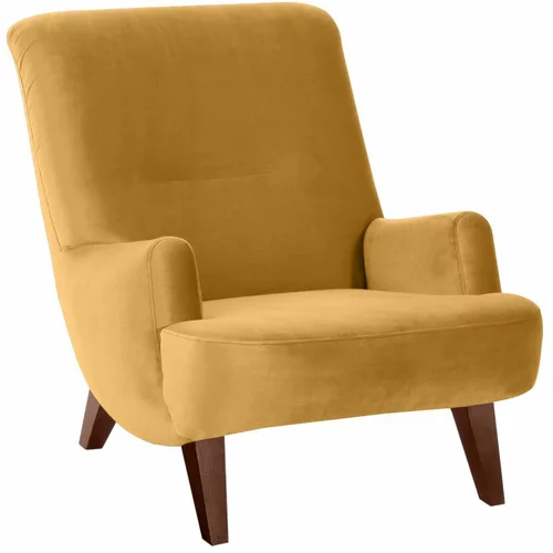 Max Winzer žuta fotelja sa smeđim nogama Brandford Suede