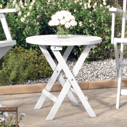 The Living Store Zložljiva vrtna miza bela &amp;Oslash; 46 cm trden akacijev les - Vrtna Miza, (21459520) Slike