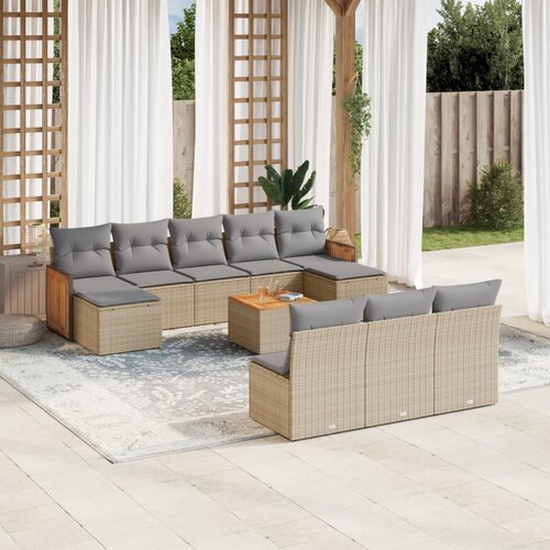 VidaXL 11-dijelni set vrtnih sofa od poliratana s jastucima bež Slike