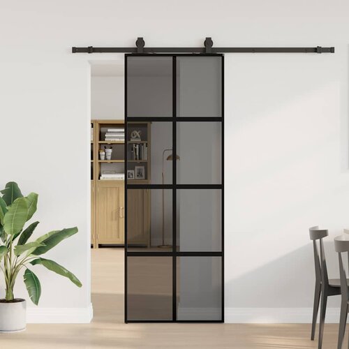 vidaXL Drsna vrata z opremo črna 76x205 cm kaljeno steklo Cene