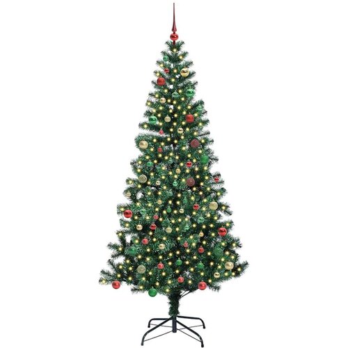VidaXL Umjetno predsvijetljeno božićno drvce Zelena 210 cm PVC i metal Slike