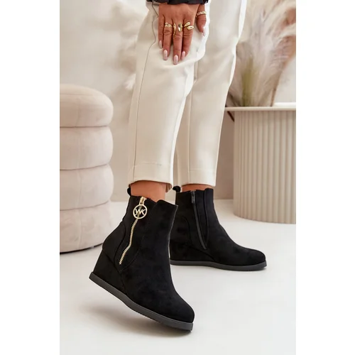 Kesi Insulated wedge ankle boots with decorative zipper Eco suede black Leretha