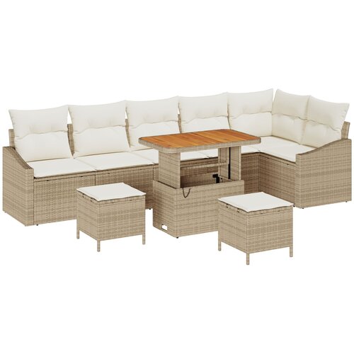 vidaXL set vrtne sofe od 9 dijelova s jastucima bež poli ratan akacija, 2-sjedalna vrtna sofa s jastucima bež poli ratan, set od 3 dijela za vrtno objedovanje s jastucima bež poli ratan akacija Cijene