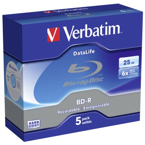 Verbatim 1x5 BD-R Blu-Ray 25GB 6x Speed Datalife No-ID Jewel Slike
