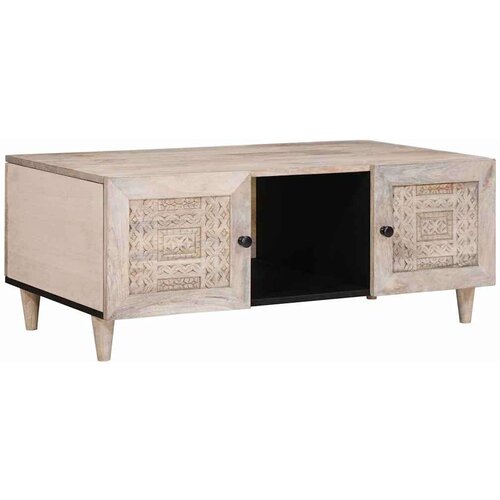 VidaXL Kava Stol s policom Bež 100 x 54 x 40 cm masivno drvo manga Slike