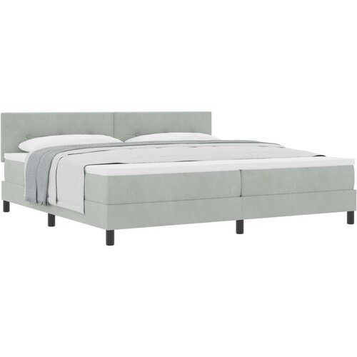 Box Spring postelja z vzmetnico svetlo siva 200x200 cm žamet Slike