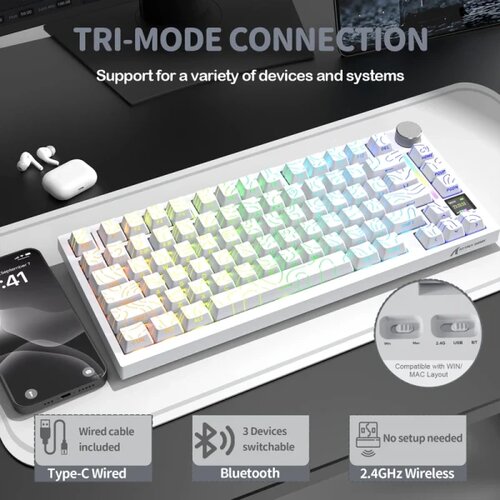 Attack Shark bežična gaming tastatur X820Ultra mehanička/trimode/tft screen/gasket/white countur Slike