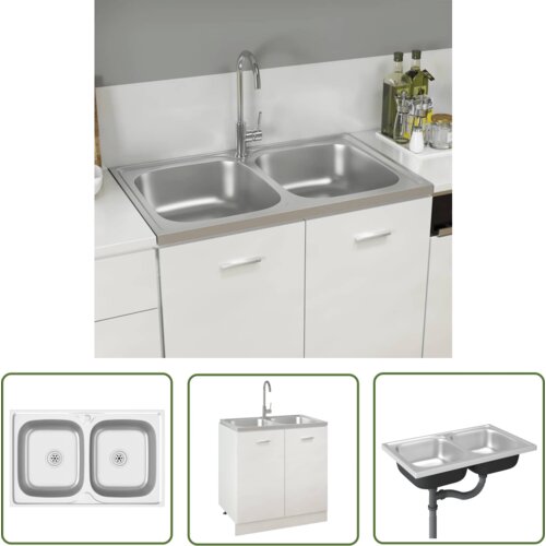 The Living Store Dvojno kuhinjsko pomivalno korito srebrno 800x500x155 mm - Kuhinjsko Pomivalno Korito, (21744789) Cene