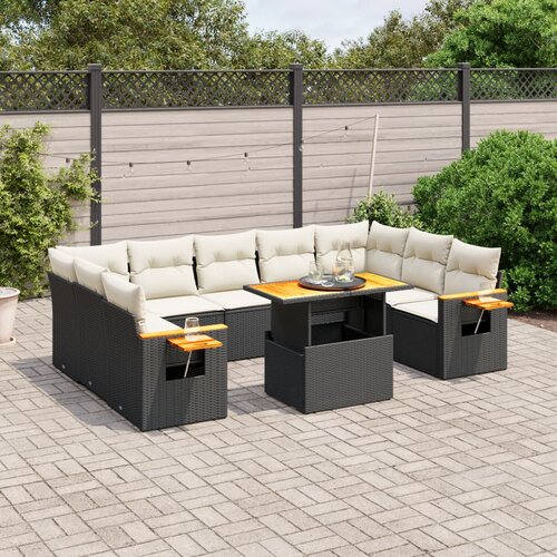 vidaXL 10-dijelni set vrtnih sofa s jastucima crni od poliratana Cijene
