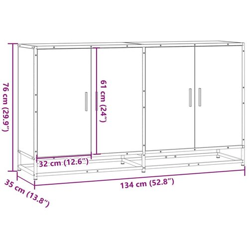 VidaXL Komoda dimljeni hrast 134x35x76 cm konstruirano drvo Slike