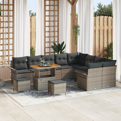 vidaXL 12-delni vrtni sofa set s blazinami siva poli ratan akacija Cene