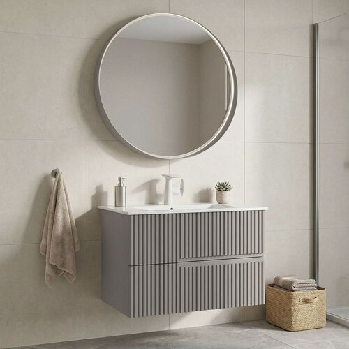 Hanah home Moonlight 70 v2 - 387 Matte Mink Bathroom Cabinet With Sink & Mirror Set (2 Pieces) Cene