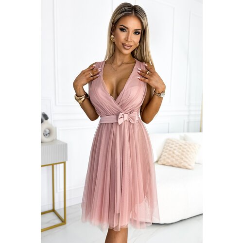Numoco Women&amp;#039;s tulle dress with neckline and bow Slike