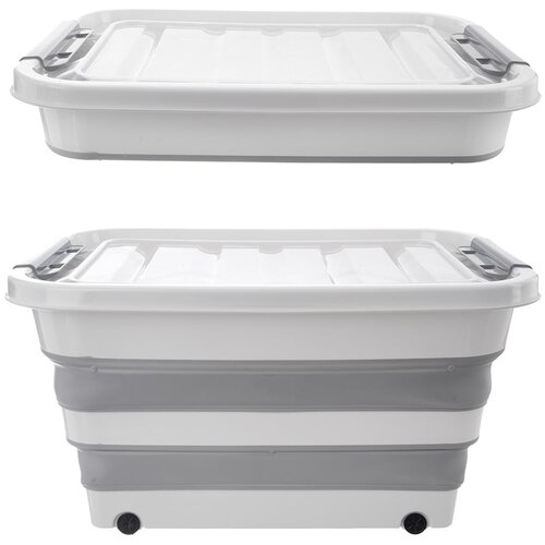 Orion Bijela/siva plastična kutija za pohranu s poklopcem 54x39x28 cm Kemp – Cijene