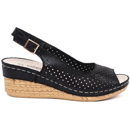 GOODIN Black openwork wedge sandals Cene