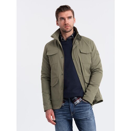 Ombre Men&amp;#039;s lightweight jacket with pockets and high collar - khaki Slike