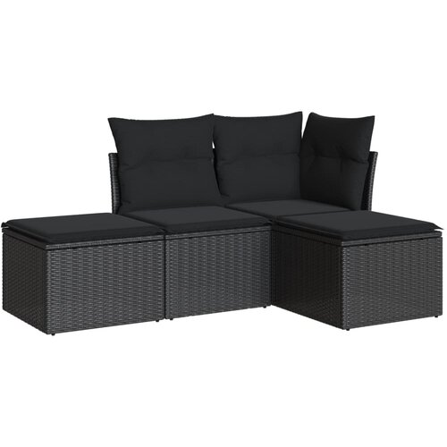 Maison Chic Seti vrtnega pohi&amp;scaron;tva - Vrtna garnitura - Vrtni pohi&amp;scaron;tvo set 4-delna z blazinami črna poli ratan, (21820597) Slike