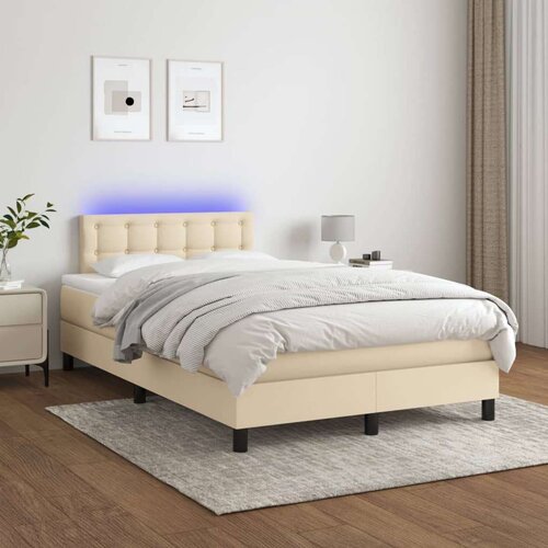  Box spring postelja z vzmetnico LED krem 120x200 cm blago, (20725139) Cene