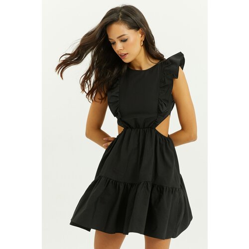Cool & Sexy Women's Black Waist Decollete Flounce Mini Dress Cene