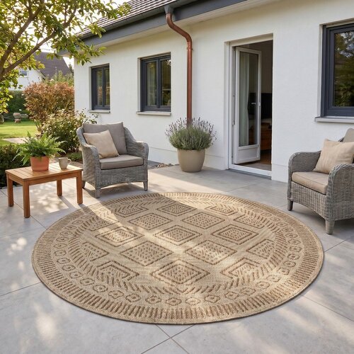 Ayyildiz Carpets Bež okrogla notranja in zunanja preproga &amp;oslash; 80 cm Mira 1452 &amp;ndash; Slike
