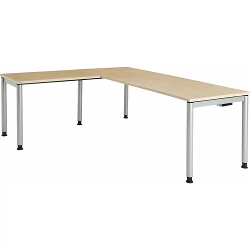 mauser Pisalna miza, s priklučkom, noge iz okrogle cevi, VxŠxG 680 - 760 x 2000 x 800 mm, kotni element na levi strani, plošča v imitaciji javorja, og