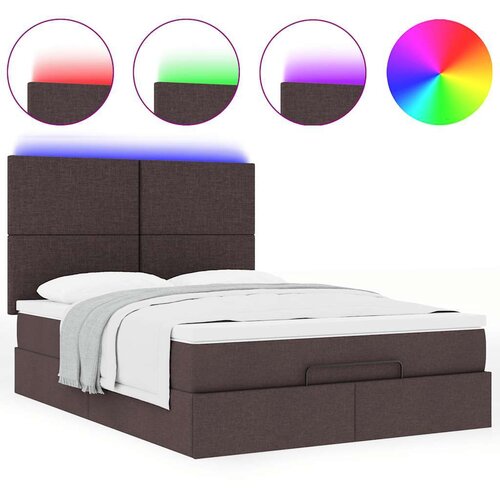  Otomanski krevet s madracem i LED tamnosmeđi 140x190 cm tkanine Slike