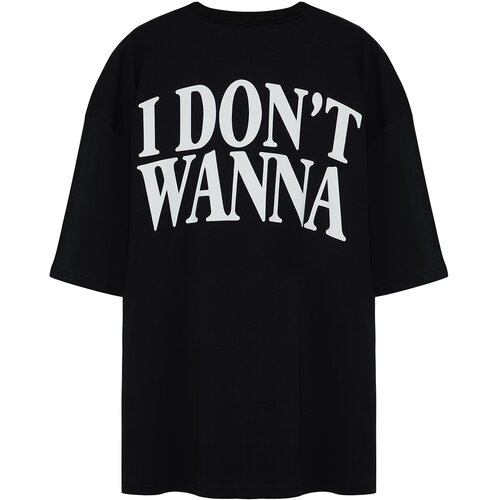 Trendyol Plus Size Black Men's Oversize Text Printed 100% Cotton Comfortable T-shirt Slike