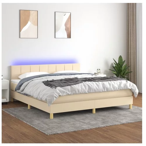 vidaXL Box spring postelja z vzmetnico LED krem 160x200 cm b