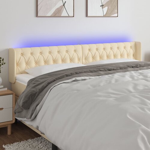 VidaXL LED posteljno vzglavje krem 183x16x78/88 cm blago Slike