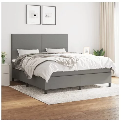vidaXL Box spring postelja z vzmetnico temno siva 180x200 cm