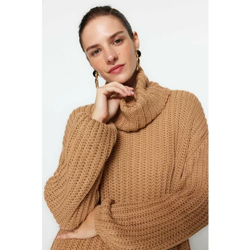 Trendyol Camel Wide Fit Turtleneck Knitwear Sweater