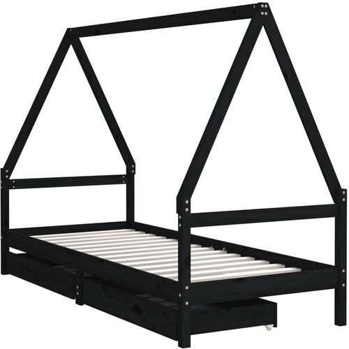  Okvir za dječji krevet s ladicama crni 90 x 200 cm od borovine Slike