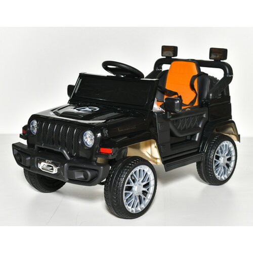 Design Jeep Mini na akumulator sa kožnim sedištem i mekim gumama - Crni Slike