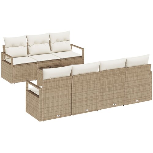 VidaXL 8 komada vrtni sofa set s jastučićima bež poli ratan, 2-sjedni vrtni sofa s jastučićima bež poli ratan Slike