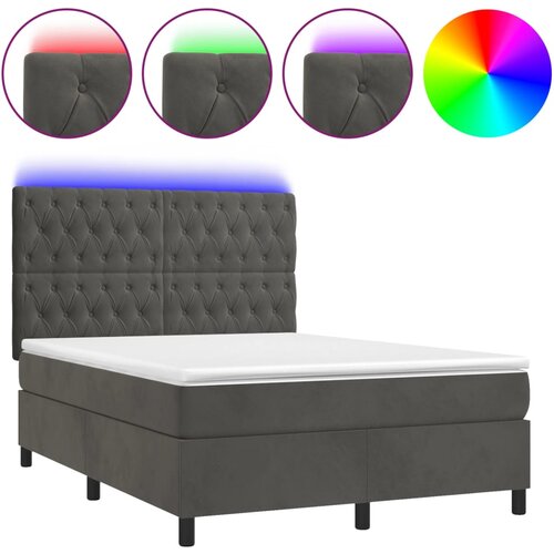 Maison Chic Box spring postelja - Vzmetna postelja z vzmetnico LED temno siva 140x200 cm žamet SL9642, (21903034) Cene