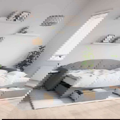  Dnevni krevet na razvlačenje svjetlosivi 100x200 cm od tkanine Slike