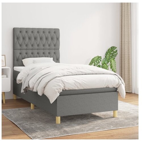  Box spring postelja z vzmetnico temno siva 100x200 cm blago Cene