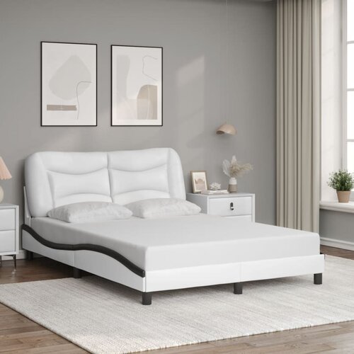 vidaXL Posteljni okvir z vzglavjem bel in črn 140x200 cm umetno usnje Cene