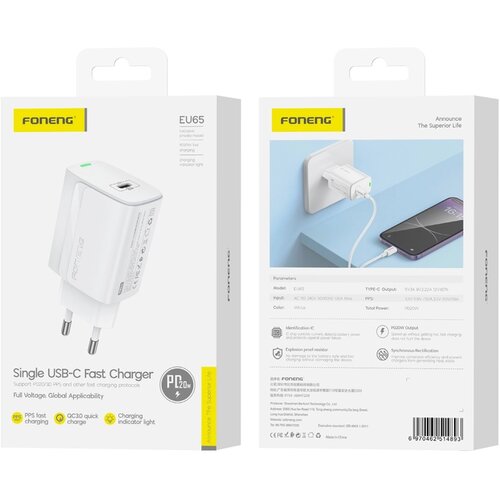 Foneng EU65 20W PD STENSKI POLNILEC ZA IPHONE 12 13 14 1X USB-C, (5000337779) Cene