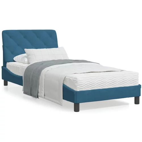 vidaXL Okvir kreveta s uzglavljem plavi 90 x 190 cm baršunasti