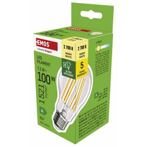Emos zf5167 Led sijalica filament a60 7,2w(100w) 1521lm e27 ultra eficient ww ( 3495 ) Cene