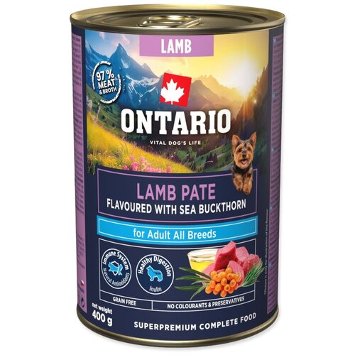 Ontario Dog Adult konzerva, pa&scaron;teta - jagnjetina in rakitovec 400 g Cene