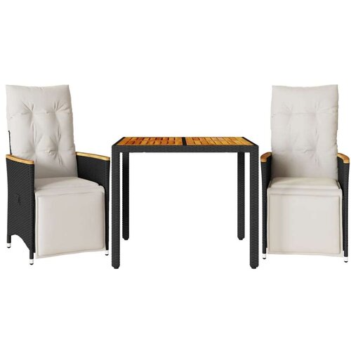VidaXL 3-dijelni vrtni bistro set od poliratana s jastucima crni Slike