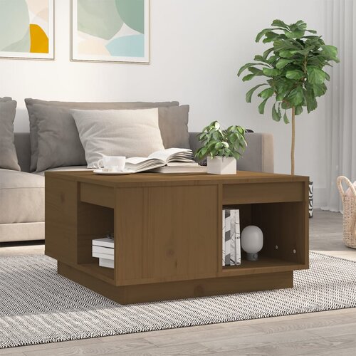 VidaXL Klubska mizica medeno rjava 60x61x32,5 cm trdna borovina Slike
