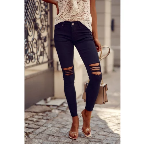 Fasardi Women's denim jeans with holes black