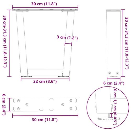 VidaXL Noge za klub stolić V-oblika 2 kom Crne 30 x (30-31,3) cm Čelik Slike