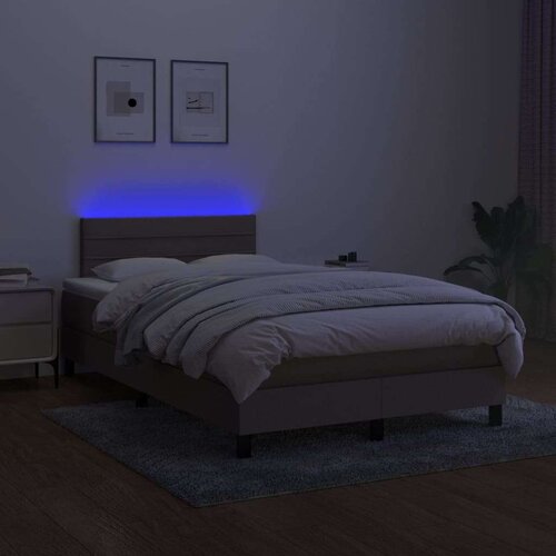  Box spring s madracem LED smeđesivi 120 x 200 cm tkanina Slike