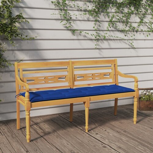 VidaXL Klupa Batavia s plavim jastukom 150 cm od masivne tikovine Slike