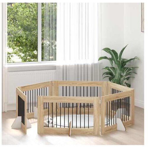 VidaXL Preklopna vrata za pse s postoljem 6 kom. Hrast sonoma 602 cm - Hrast sonoma 100 x 60 cm 6 Slike