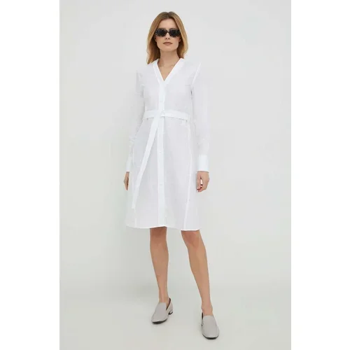 Calvin Klein Lanena haljina boja: bijela, mini, ravna